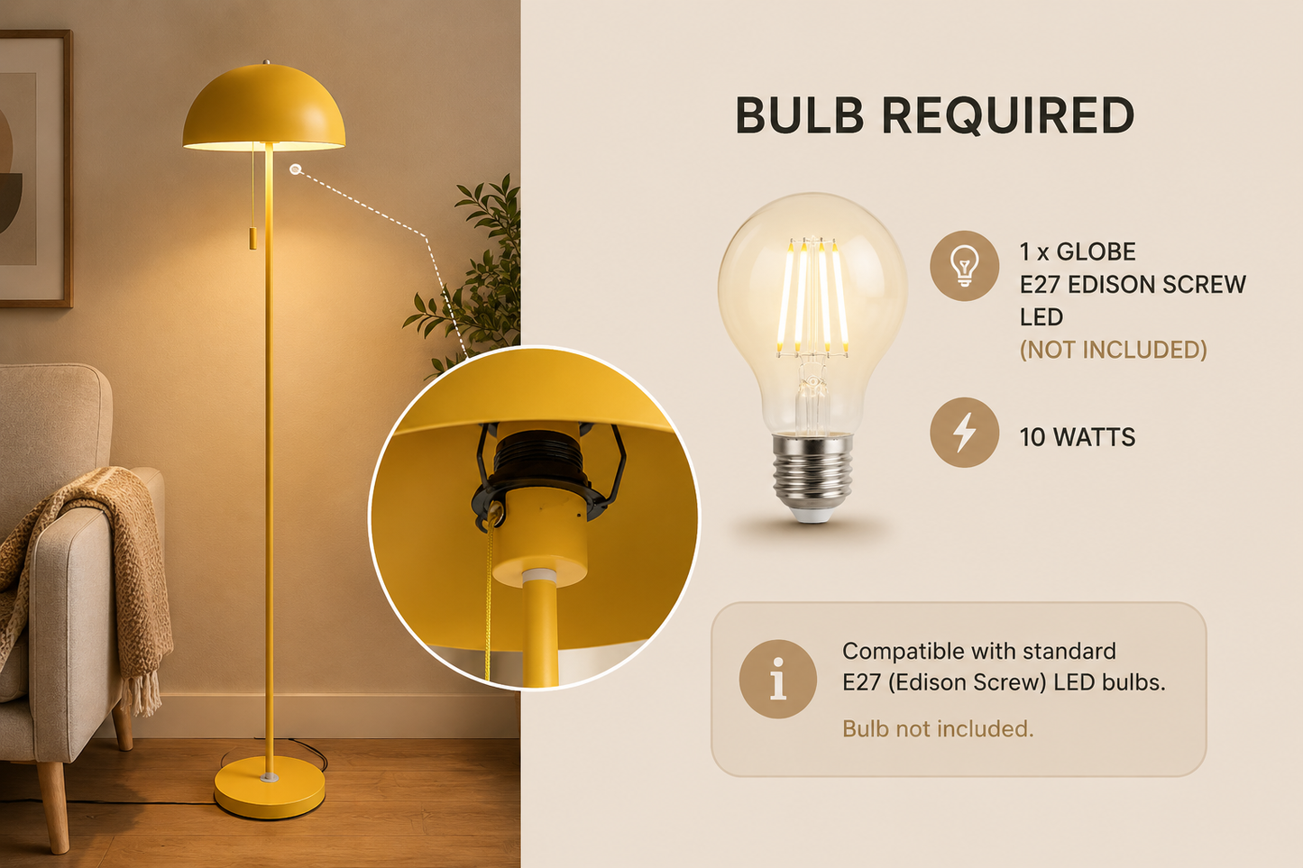 Yellow Mushroom Floor Lamp Retro
