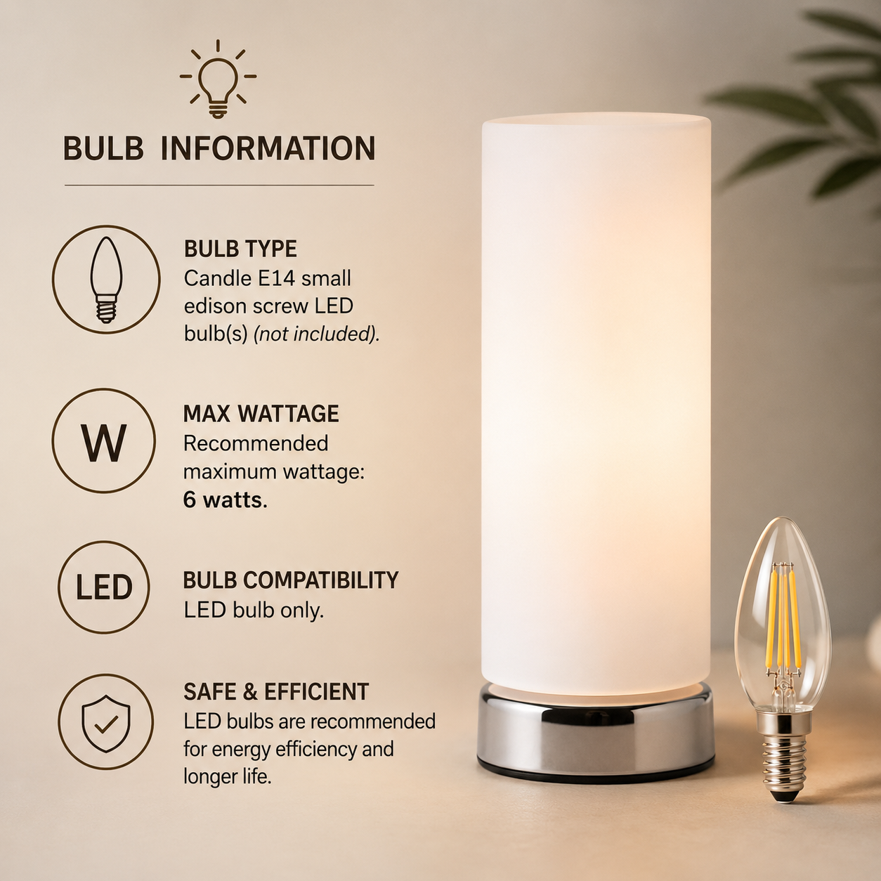 Chrome Touch Table Lamp Opal Frosted Glass