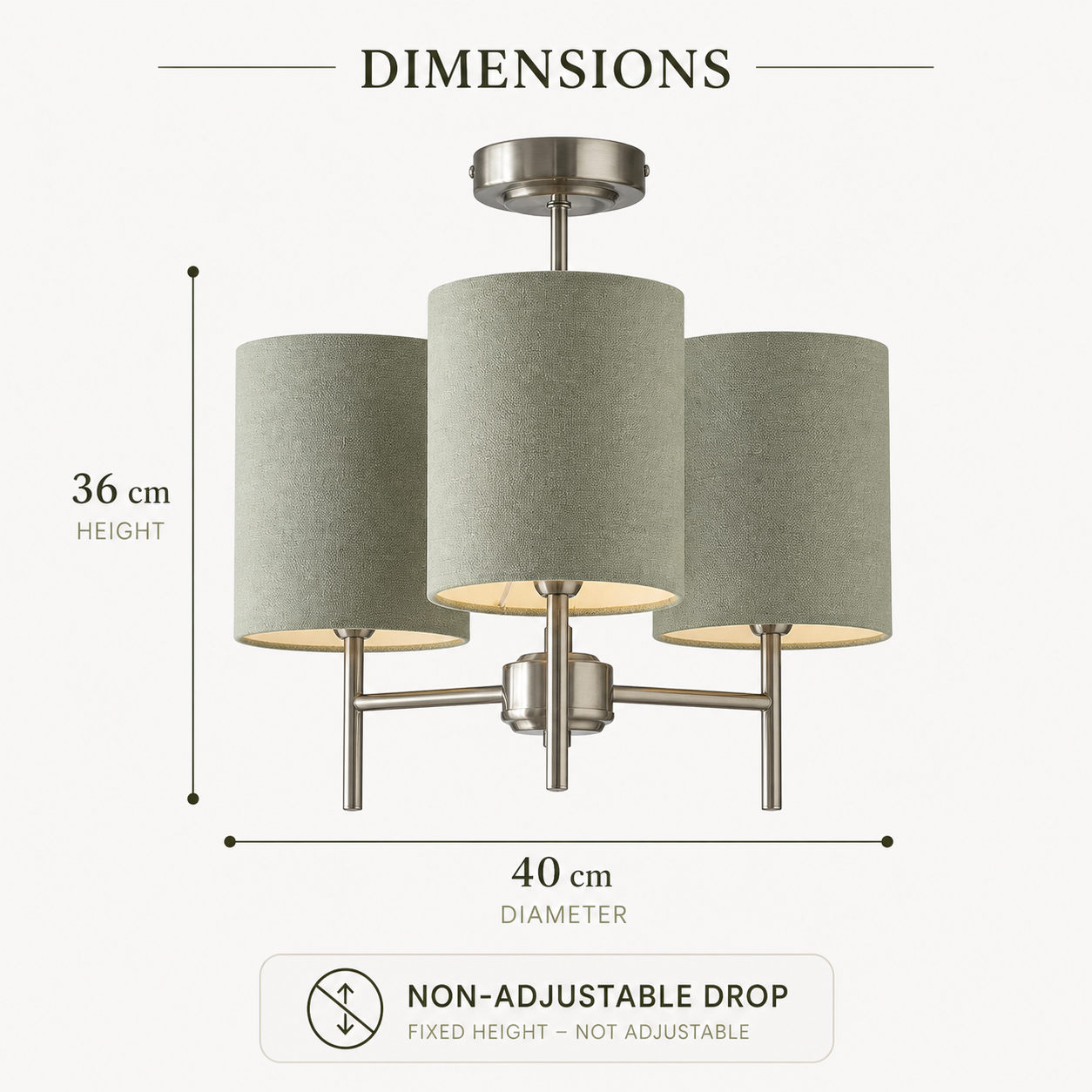 3 Light Ceiling Light Sage Green Shades Chrome Steel Fixture