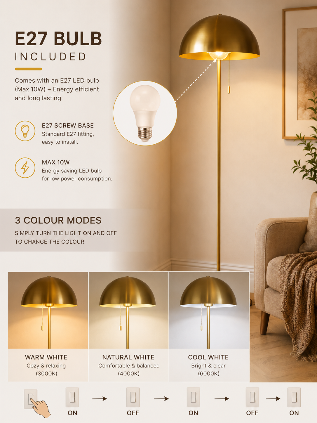 Mushroom Floor Lamp Brushed Brass