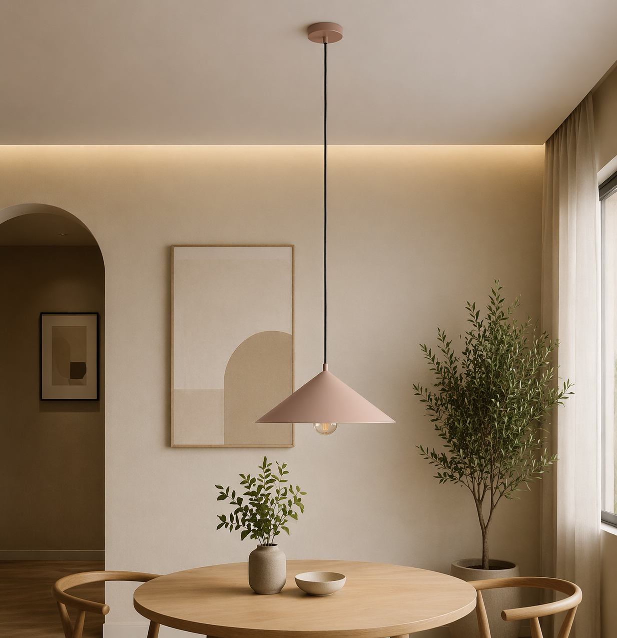 Pink Metal Cone Pendant Light