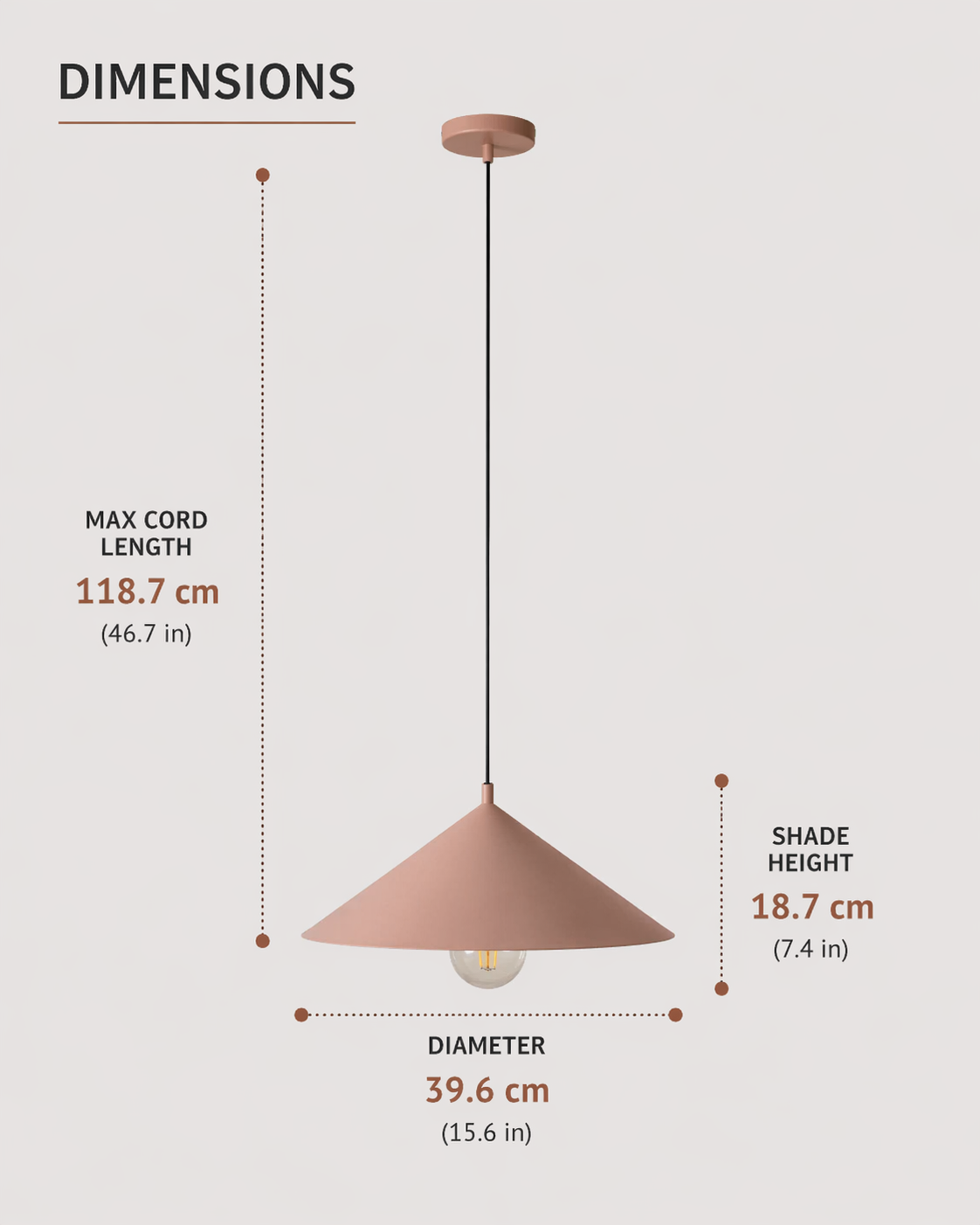 Pink Metal Cone Pendant Light