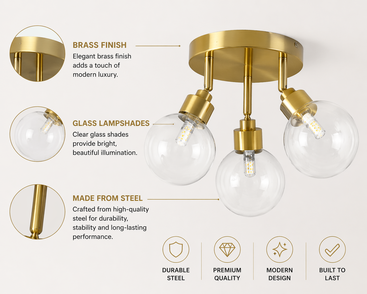 3 Light Brass Ceiling Spotlight