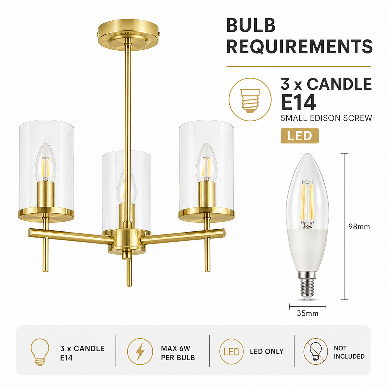 3 Light Brass Ceiling Uplighter