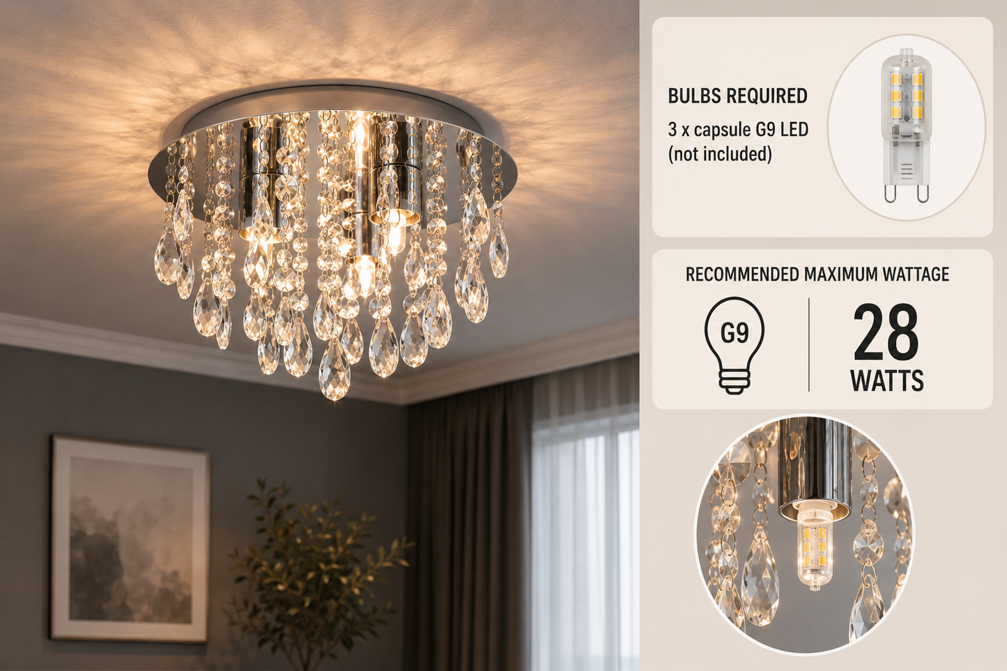 Chrome Glass Droplet Ceiling Light