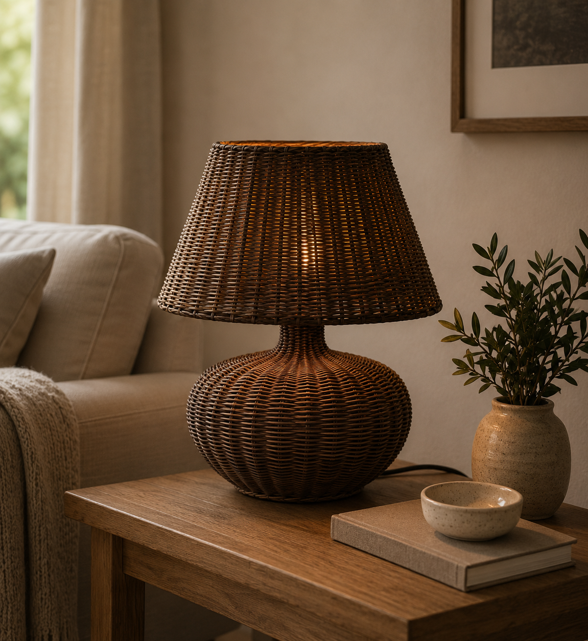 XL Rattan Table Lamp Natural Wicker
