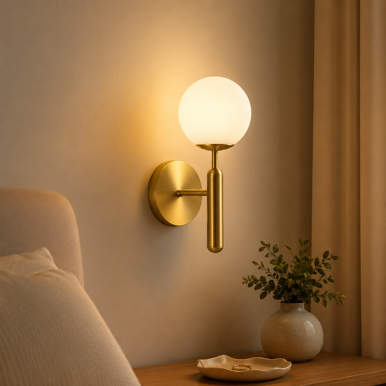 Brushed Brass Glass Globe Wall Light