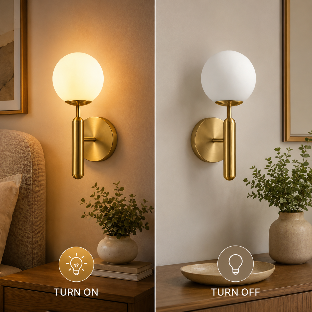 Brushed Brass Glass Globe Wall Light