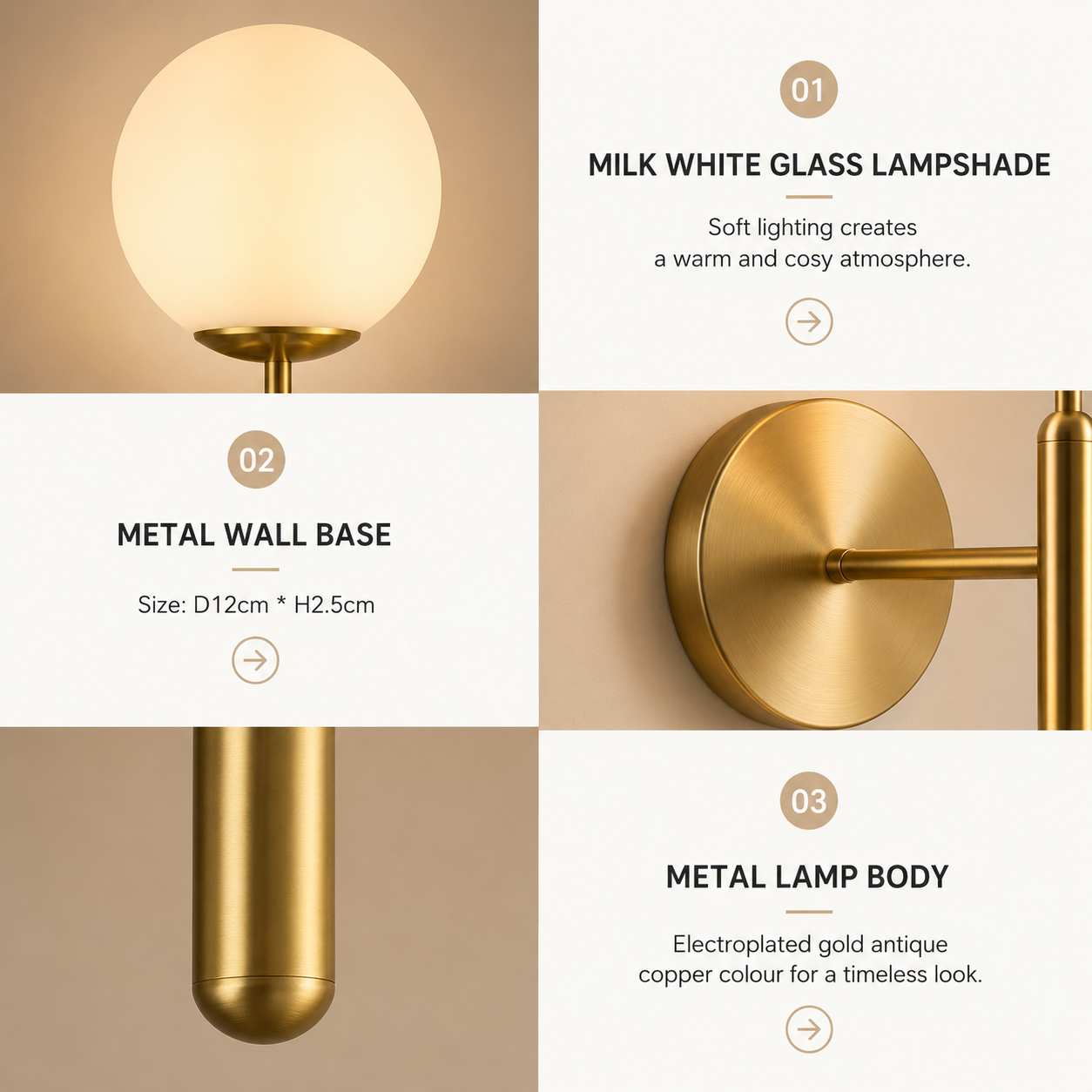 Brushed Brass Glass Globe Wall Light