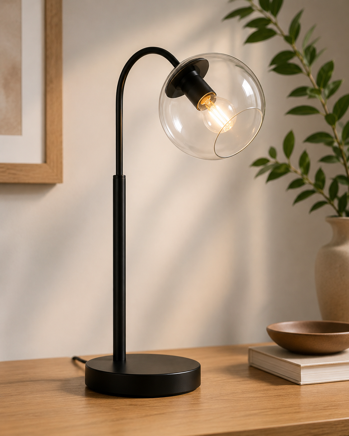 Black & Glass Industrial Table Lamp
