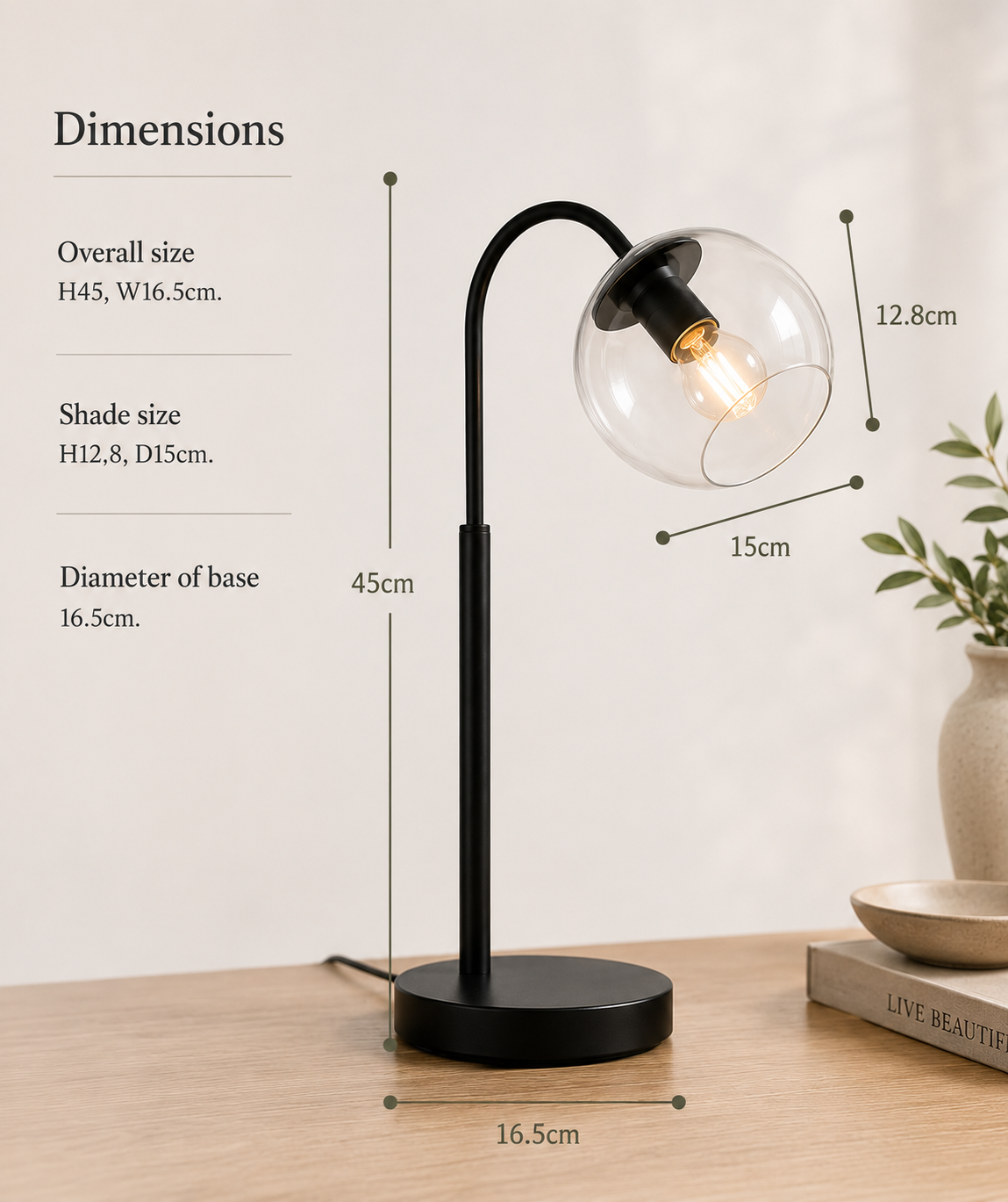Black & Glass Industrial Table Lamp