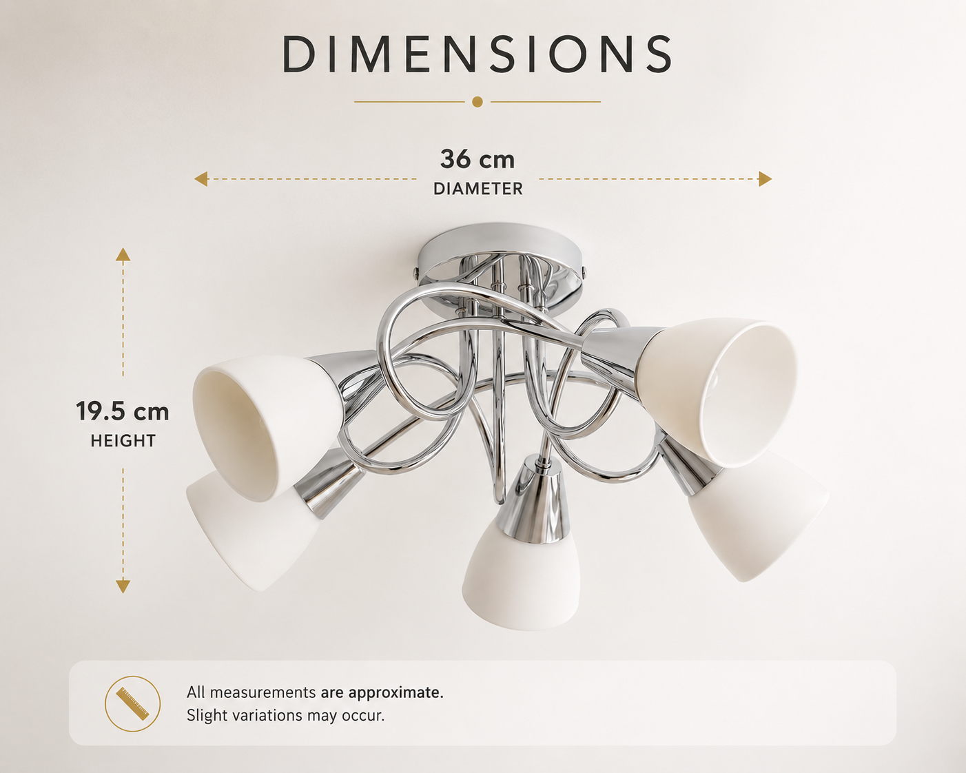 Chrome Glass 5 Light Ceiling Light