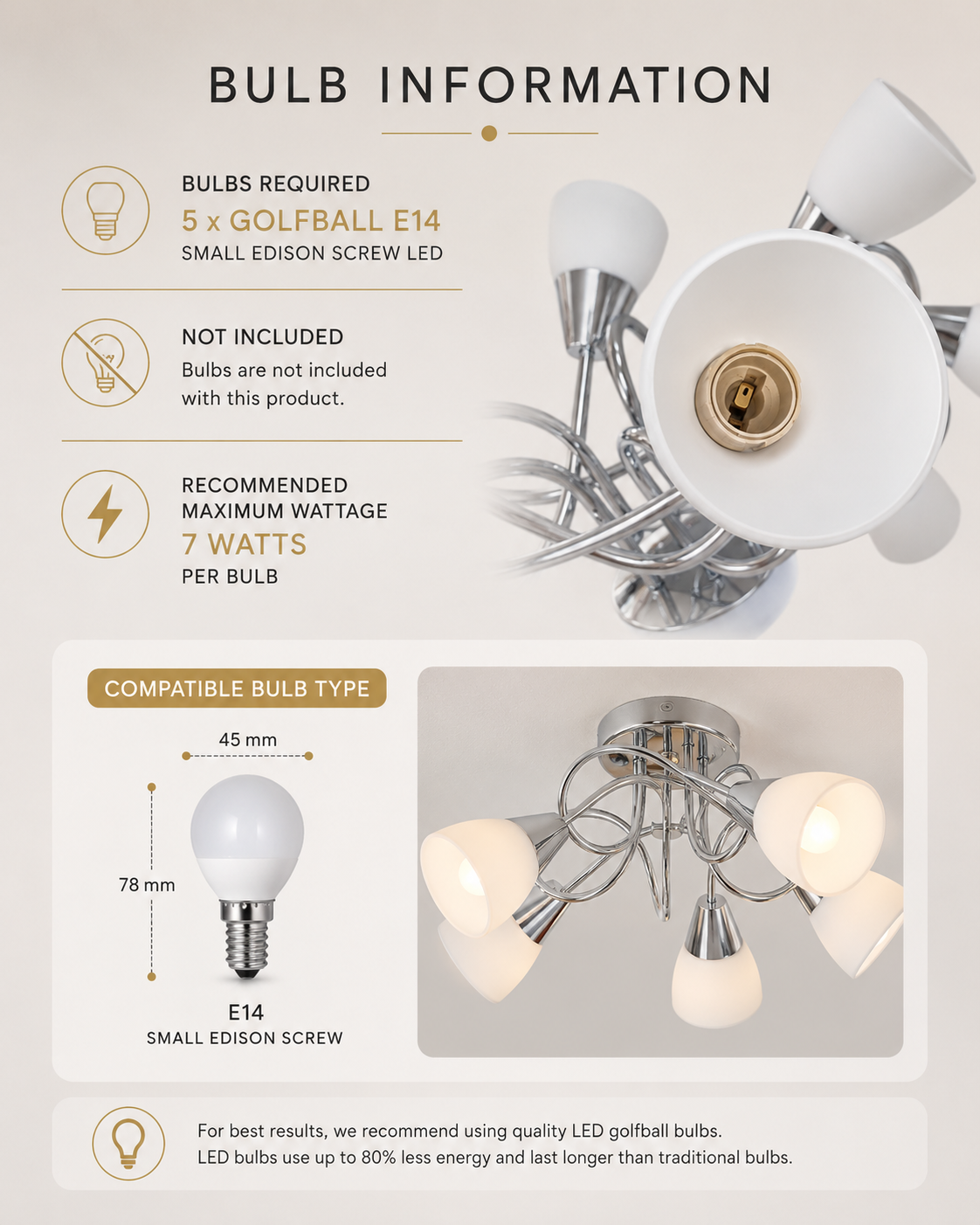 Chrome Glass 5 Light Ceiling Light