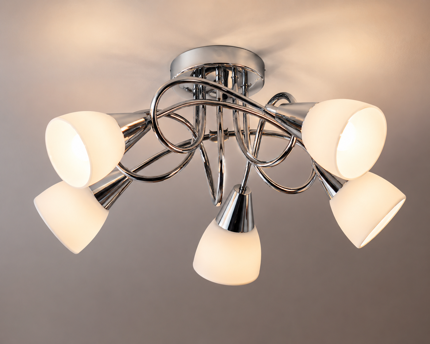 Chrome Glass 5 Light Ceiling Light