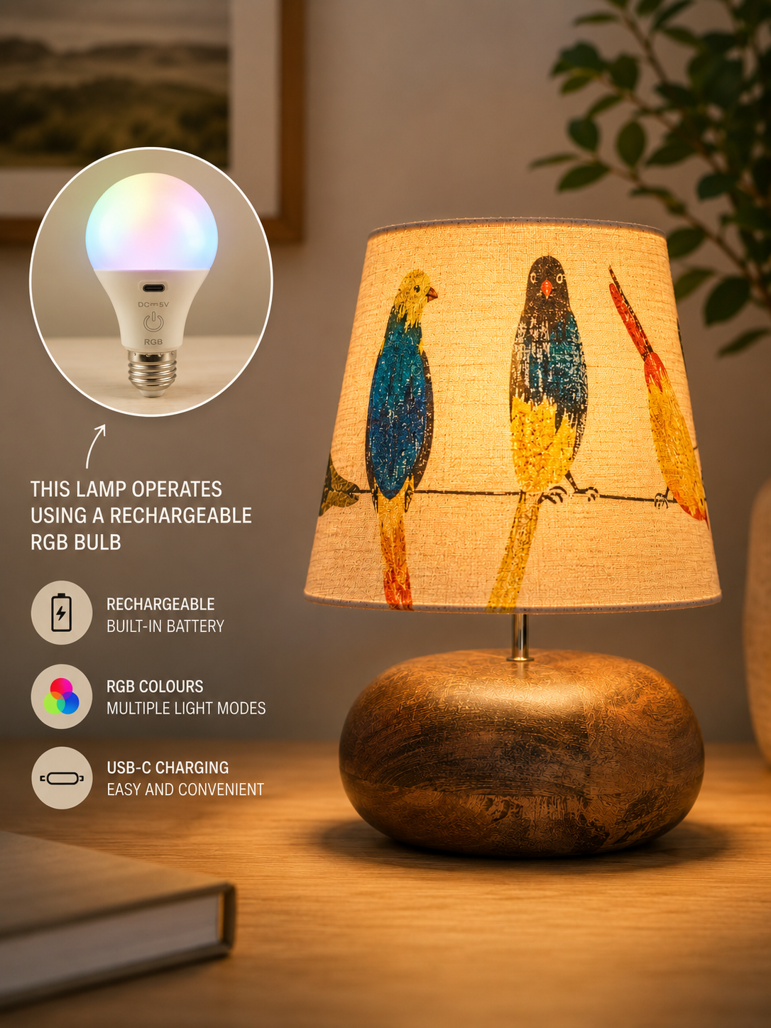 Rechargeable Mango Wood Table Lamp