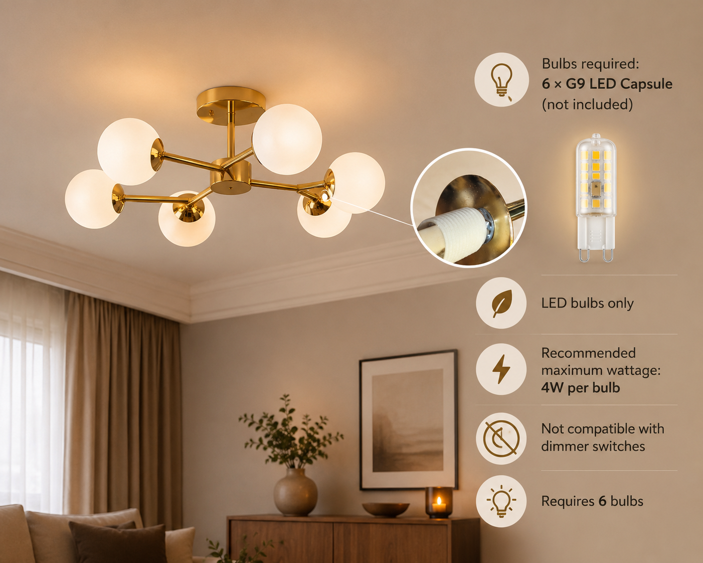Brass Molecular Ceiling 6 Light