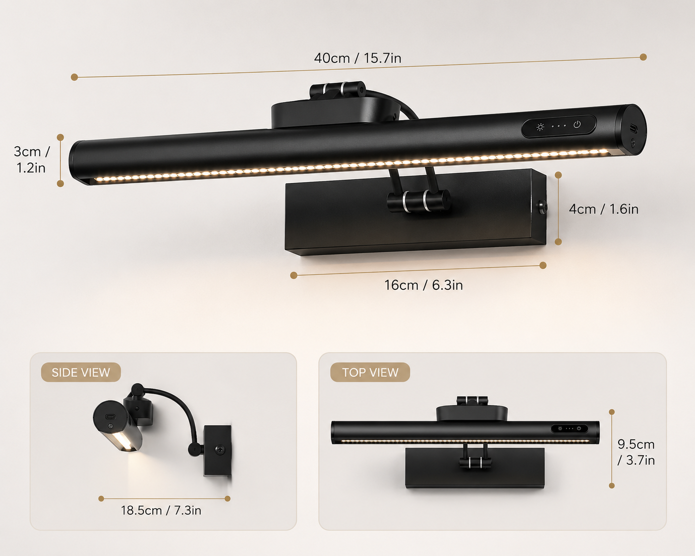 2 Pack Black Rechargeable Picture Lights