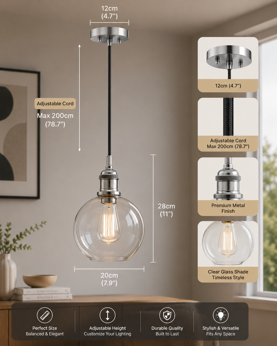 Industrial Vintage Globe Pendant Light