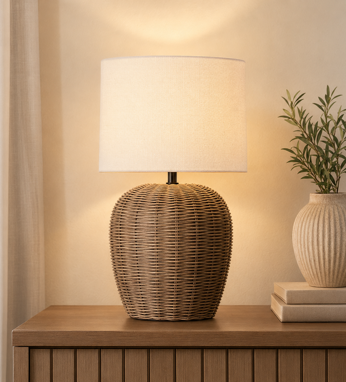 Natural Rattan Table Lamp Wicker Base