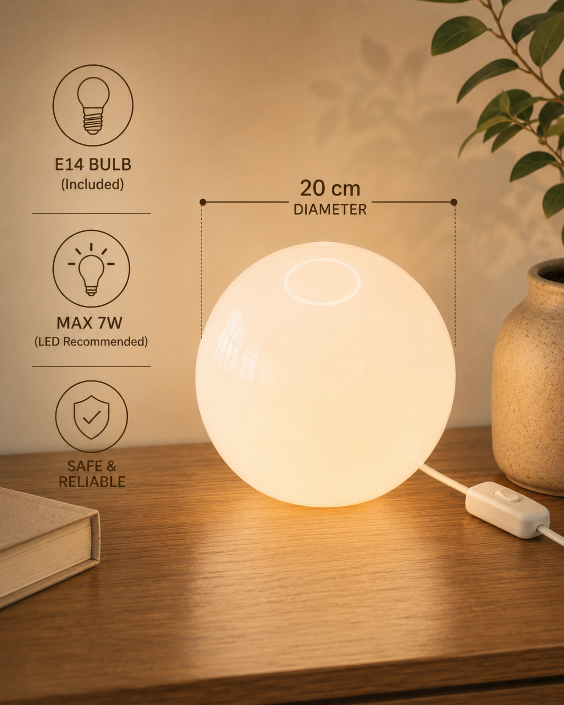 White Glass Globe Table Lamp