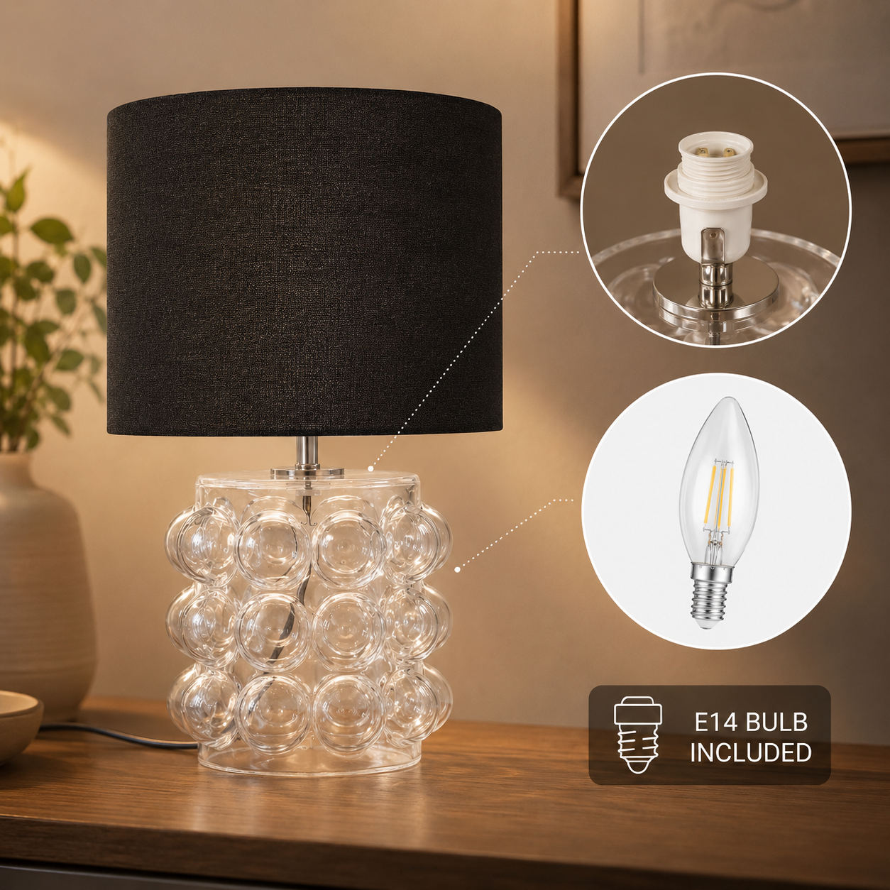 Clear Glass Bobble Table Lamp