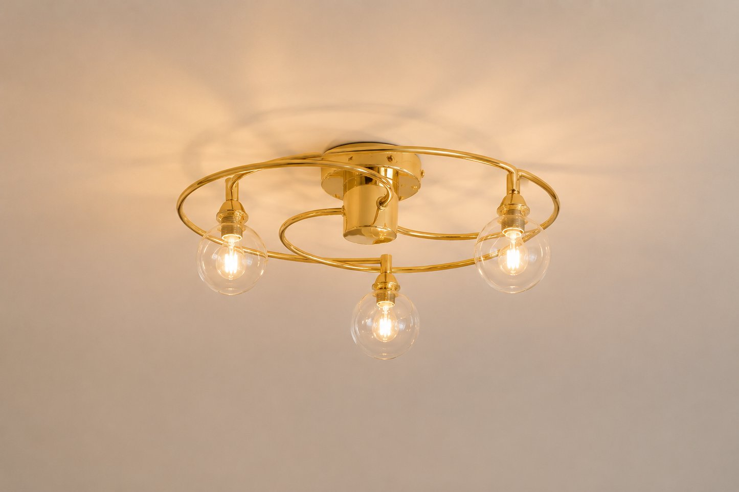 3 Light Brass Ceiling Light Clear Glass Globe