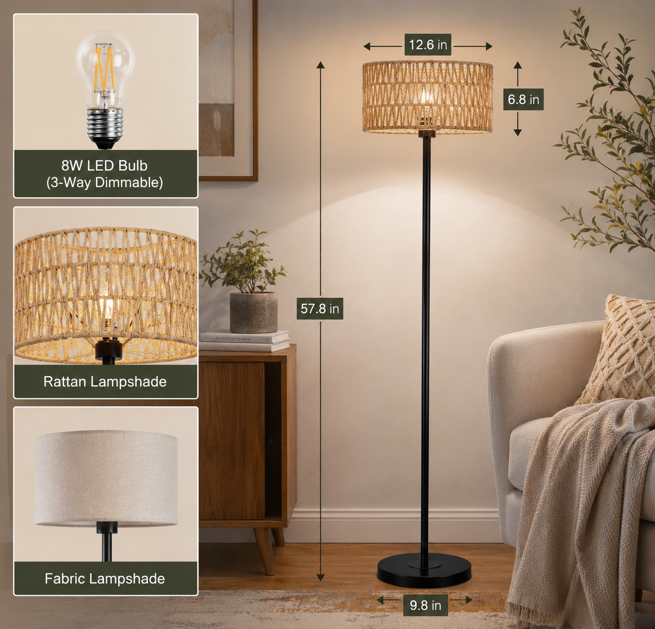 Rattan Boho Floor Lamp