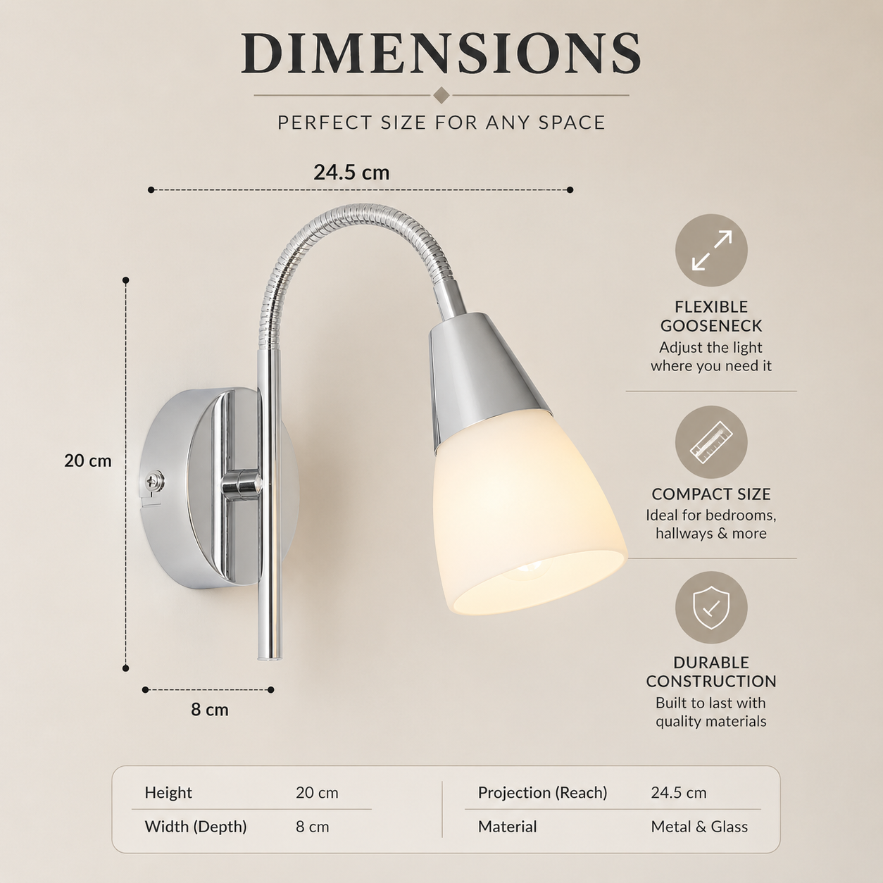 Pair Chrome Glass Wall Lights