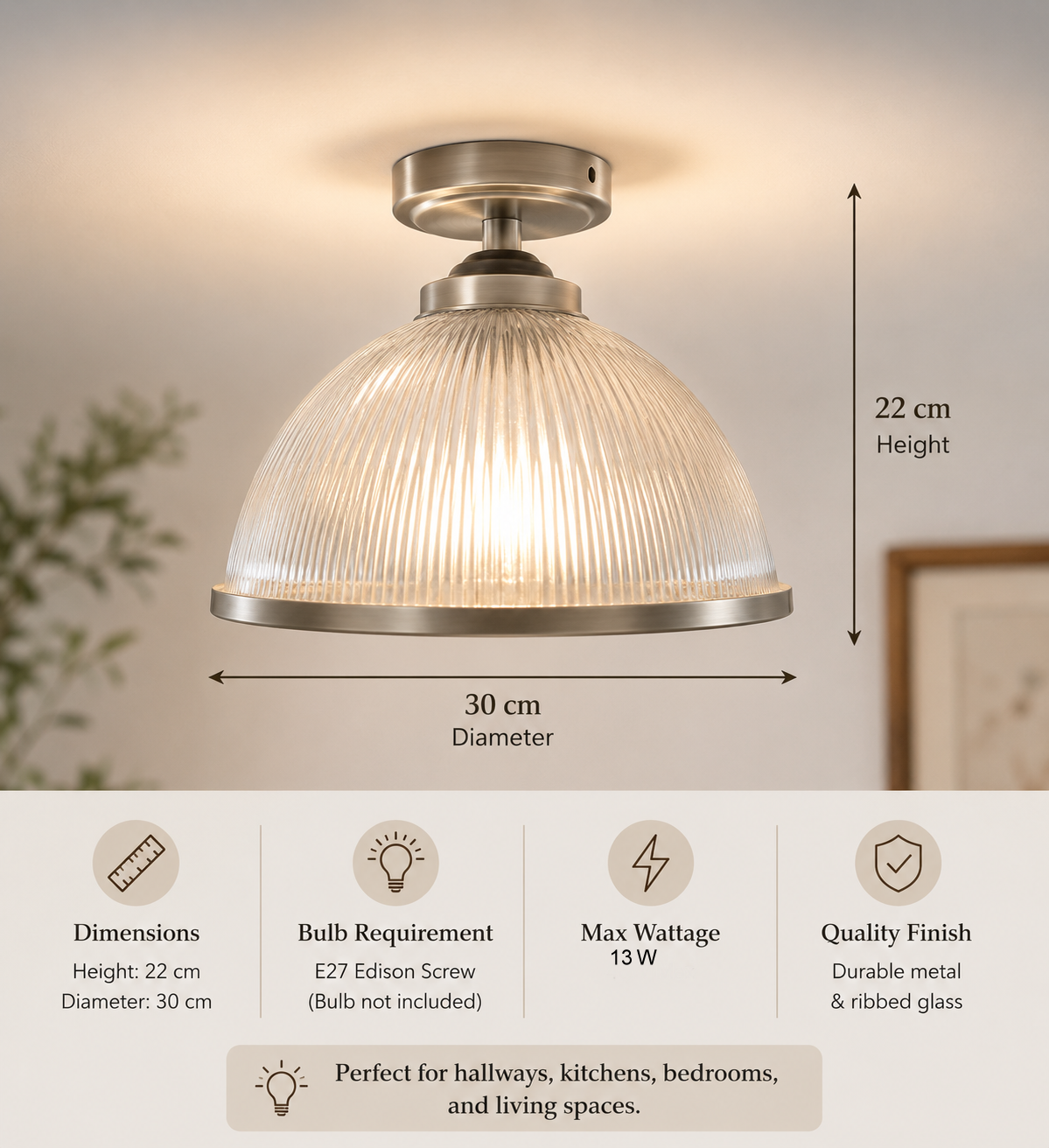 Ribbed Glass Flush Ceiling Light