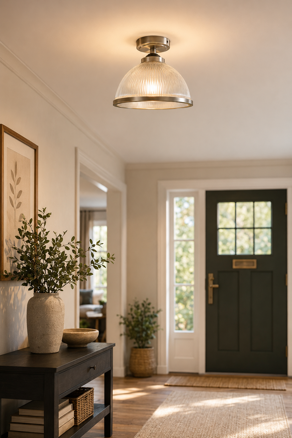 Ribbed Glass Flush Ceiling Light