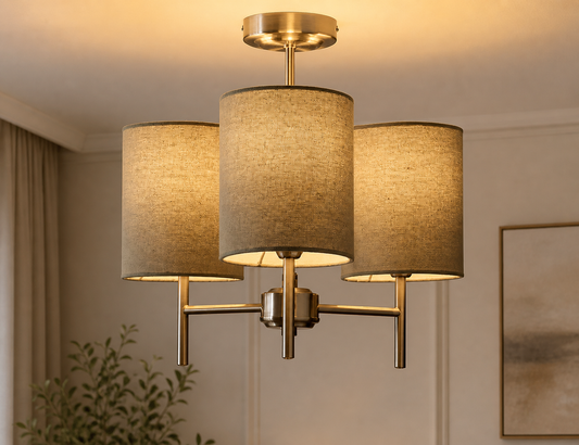 3 Light Ceiling Light Sage Green Shades Chrome Steel Fixture