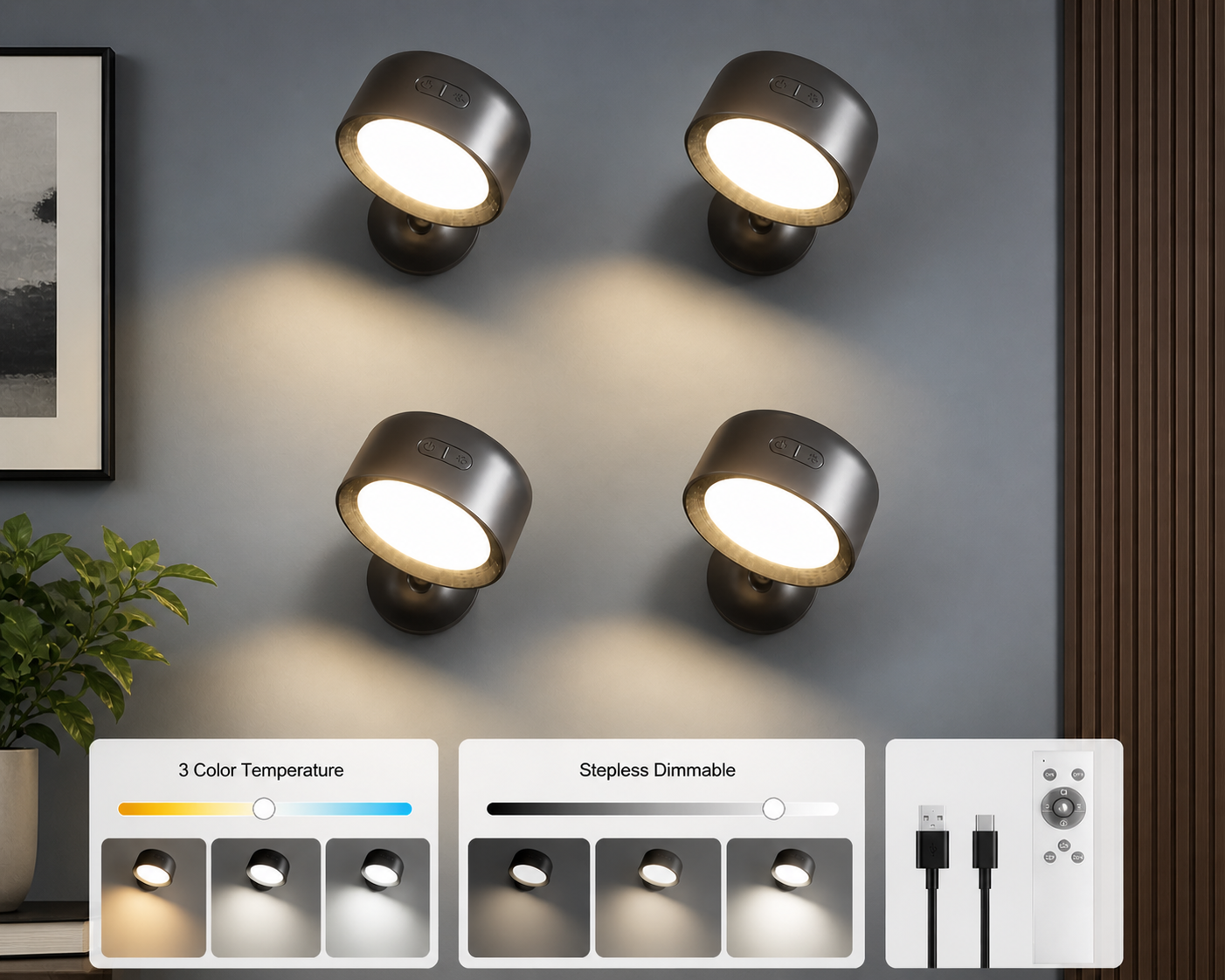 FULEN 4 Pack LED Wall Lights