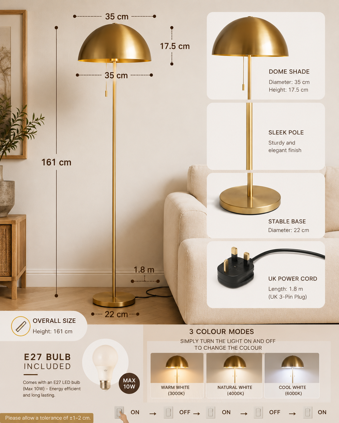 Mushroom Floor Lamp Brushed Brass