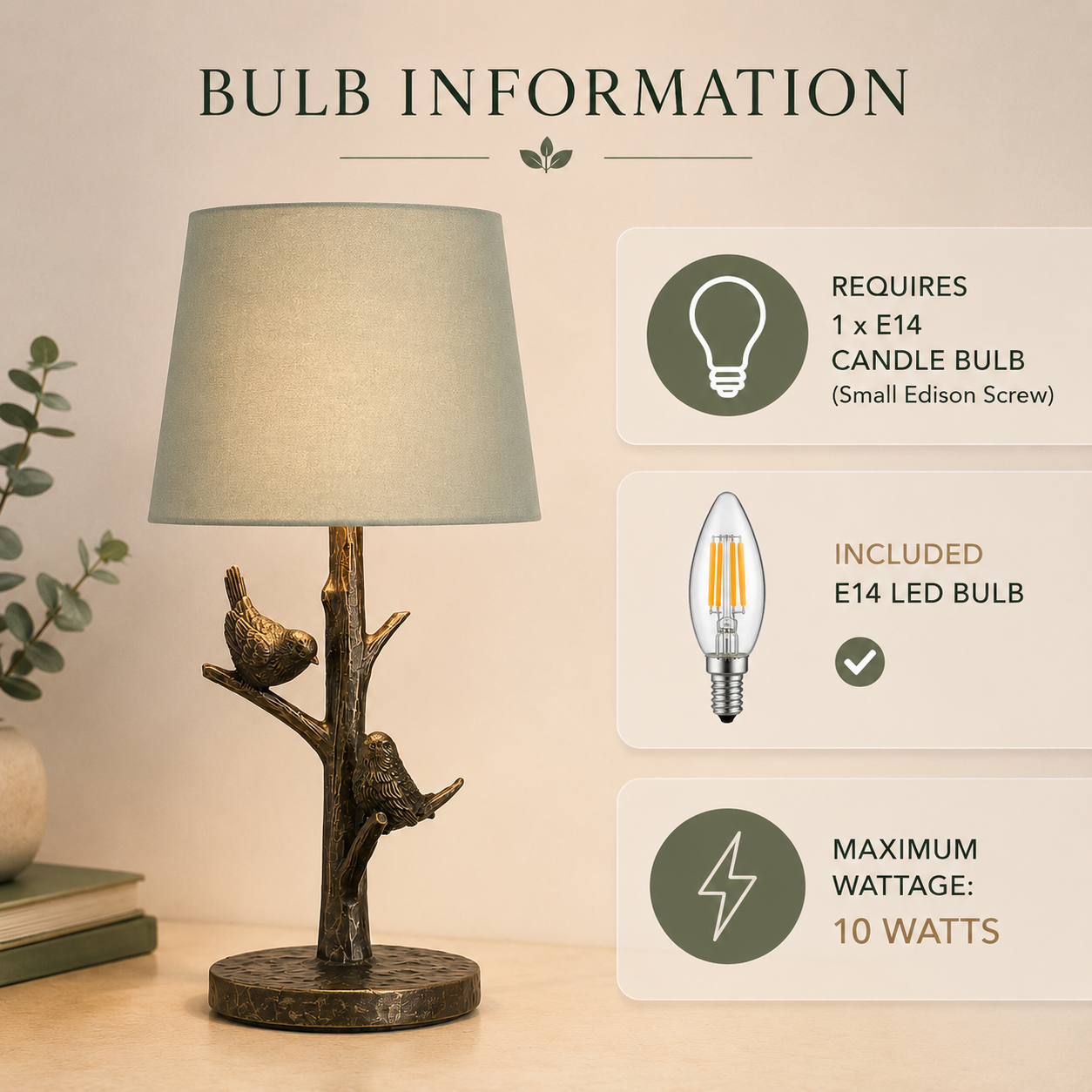 Bird Table Lamp Bronze Effect