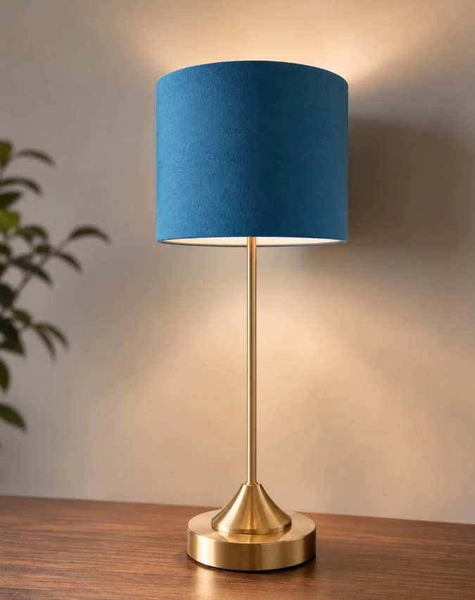 Brushed Brass & Teal Touch Lamp