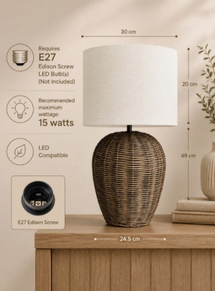 Natural Rattan Table Lamp Wicker Base